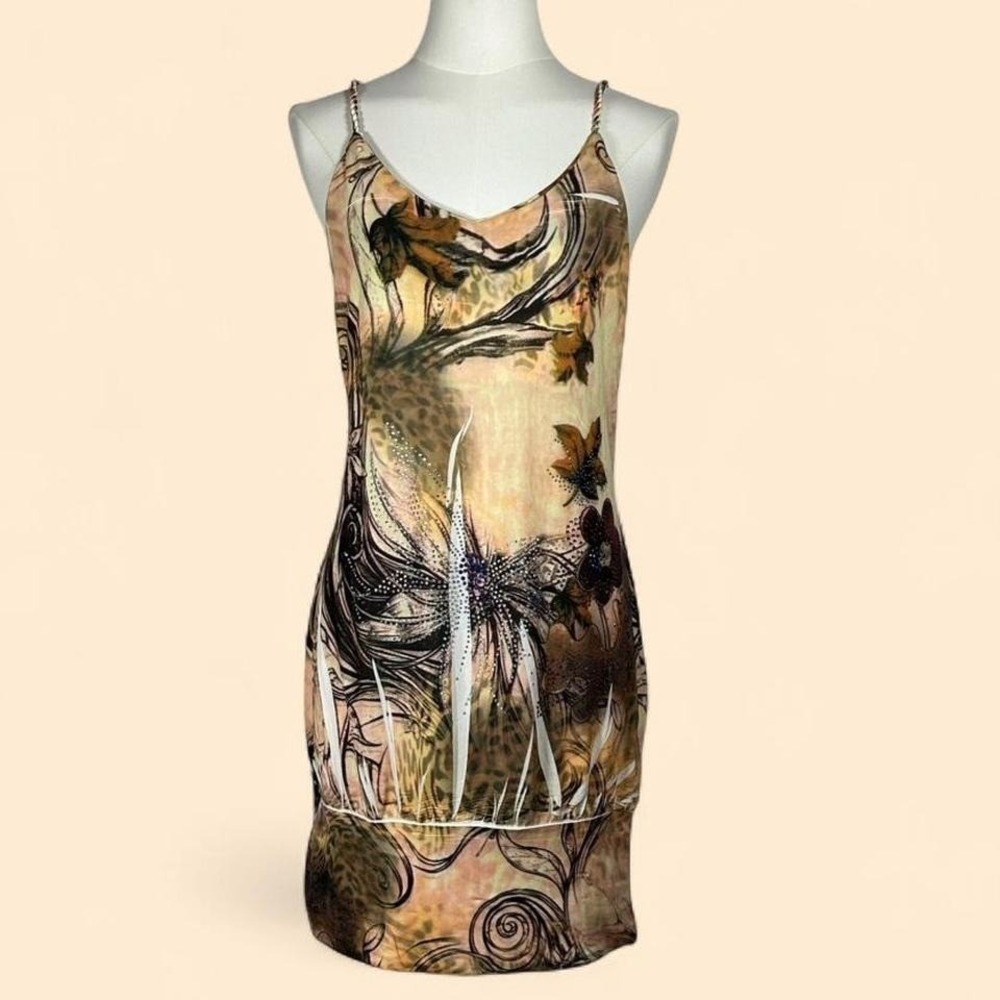 Women's Fairy Grunge Bodycon Dress Summer Boho Leopard Floral Embellished Size M